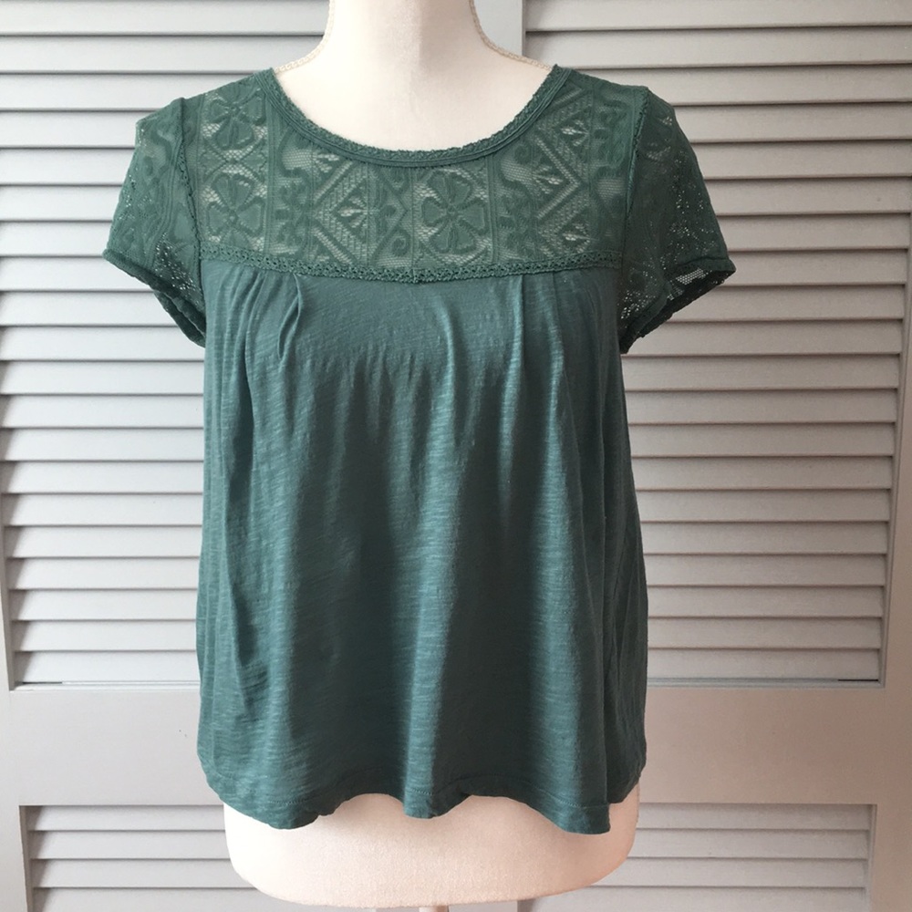 Pins and Needles Green Lace Top